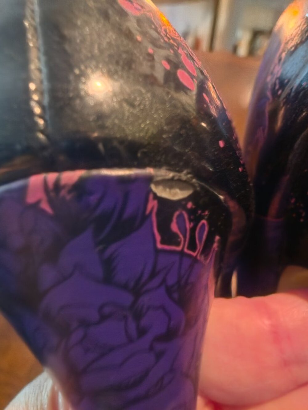 Iron Fist Black Patent Heels Purple/Pink Graphic Lining Classic Alt‑Glam Size 9 - Picture 5 of 6